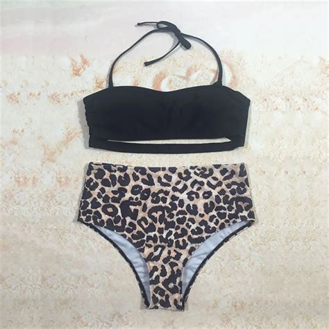 Sexy Leopard High Waist Push Up Bikini Set Women Bandeau Bikinis