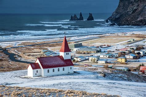 Icelandic Village Of Vik With The I Myrdal Church Photograph By