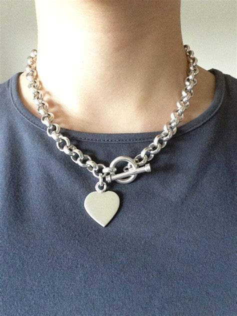 Vintage Tiffany Style Sterling Toggle Clasp Heart Pendant Choker