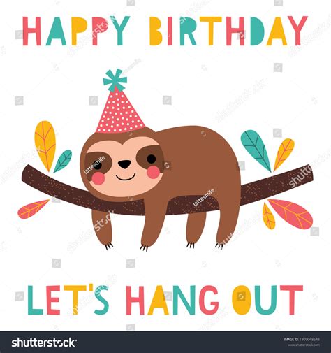 Birthday Vector Card Cute Sloth Stock Vector Royalty Free 1309048543