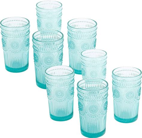The Pioneer Woman Adeline 16 Ounce Emboss Glass Tumblers Set Of 4 Turquoise 2 Pack