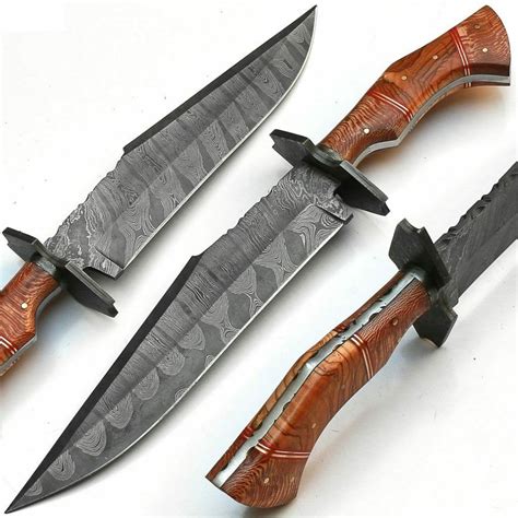 Full Tang Handmade Damascus Hunting And Bowie Knife With Walnut Etsy