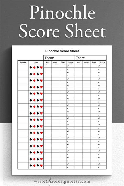 Pinochle Score Card Printable Pinochle Score Sheet Pinochle Score Pad
