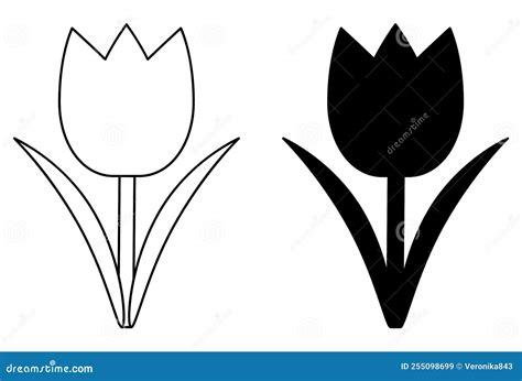 Tulip Icon Outline And Silhouette Flower Vector Illustration Isolated