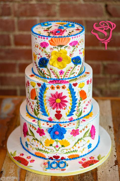 Mexican Embroidery Inspired Wedding Cake Hand Painted Cake With Cocoa