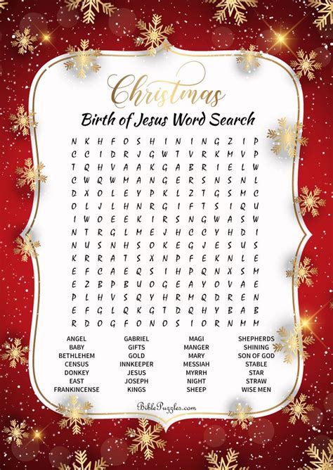 Christmas Word Search Puzzle Birth Of Jesus Wordsearch Sunday