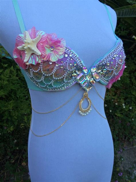 pastel rainbow mermaid bra rave bra rave outfit made to order in any size in 2021