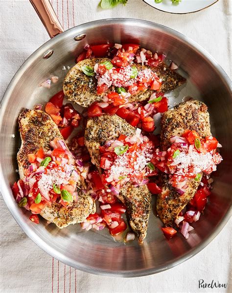 Stir together tomatoes, water, garlic, and stuffing mix in a large bowl; Bruschetta Chicken Recipe - PureWow