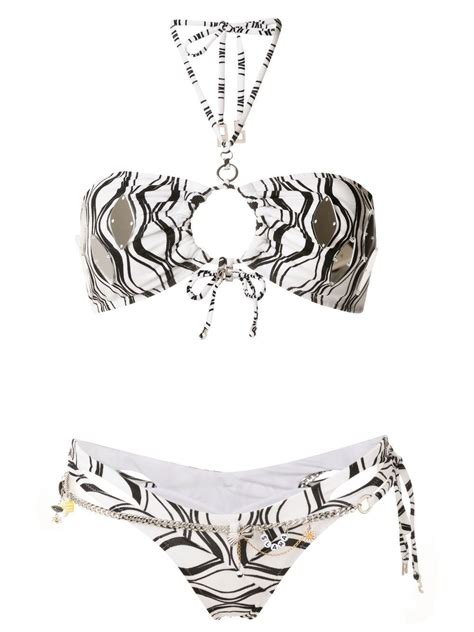 Amir Slama Wave Print Chain Detail Bikini Set Farfetch