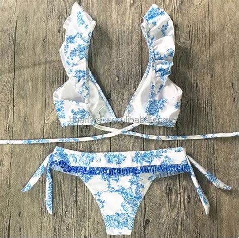 wholesale sexy women lotus leaf high waist bikini set push up padded bra plus size swimwear sexy