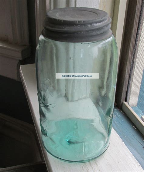 Vintage Ball Mason Aqua Glass Quart Fruit Jar With Zinc Lid 1896 1910