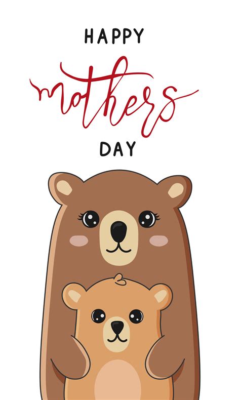 Happy Mothers Day Postcard Vector Cartoon Illustration Mom Bear With
