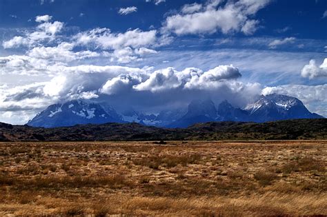 Patagonia Chile Scenery Mountains Forests Grasslands Sky Clouds