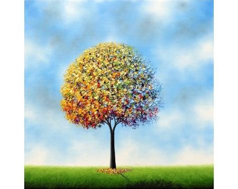 Rainbow Tree Painting Whimsical Tree Art Textured Original Etsy