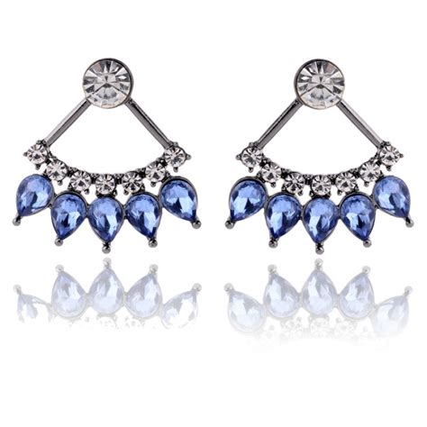 Blue Crystal Marquise Pendulum Stud Earrings