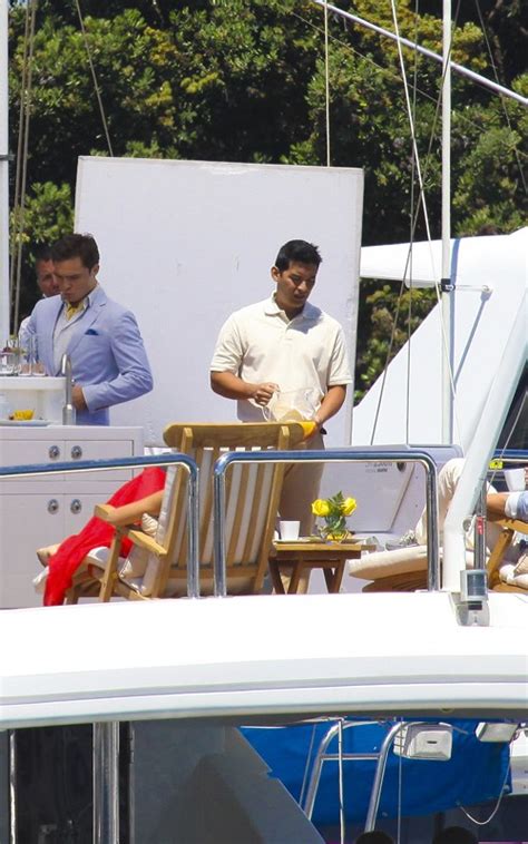 Blake Lively Chace Crawford And Ed Westwick Filming Gossip Girl In A Yacht In Long Beach Ca