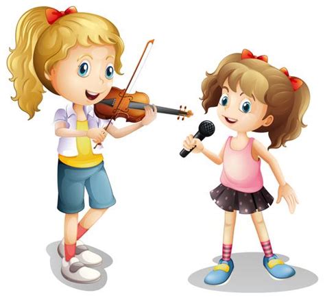 Fille Chantant Et Fille Jouant Du Violon 352624 Art Vectoriel Chez Vecteezy