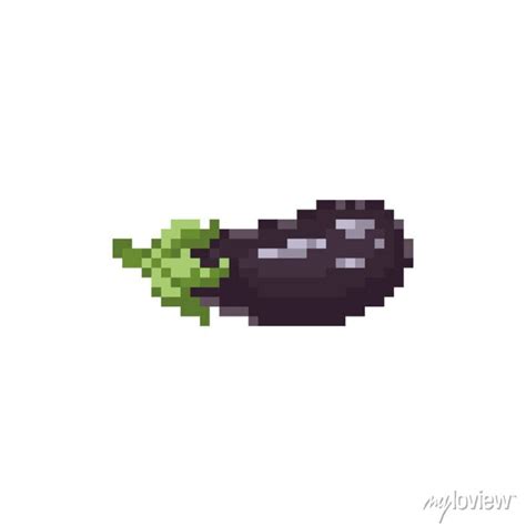 Pixel Eggplant Vector Illustration Pixel Art Vegetable Eggplant