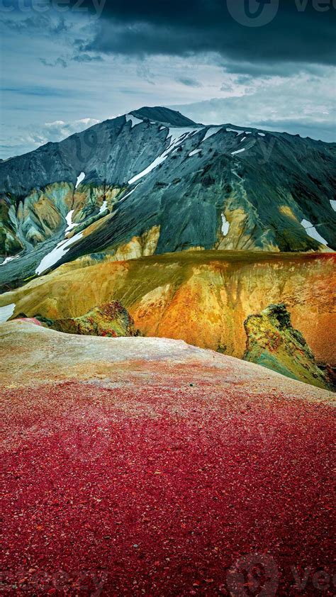 Colorful Rainbow Volcanic Landmannalaugar Mountains At Famous