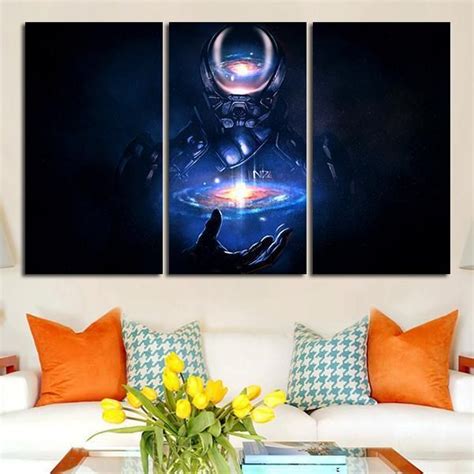 3 Panel Mass Effect Galaxy Wall Art Canvas Customized Canvas Art