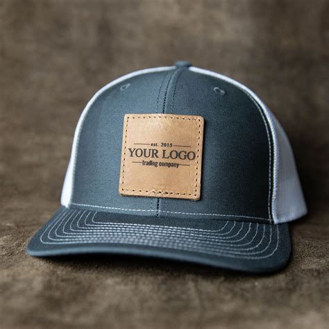 48 Custom Logo Leather Patch Trucker Style Hat Company Logo Etsy