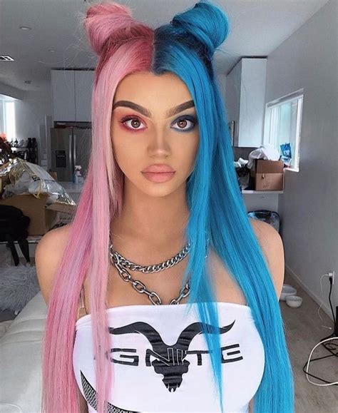 Two Hair Colour ☺️🤔 Split Hair Blue And Pink Hair Half And Half Hair