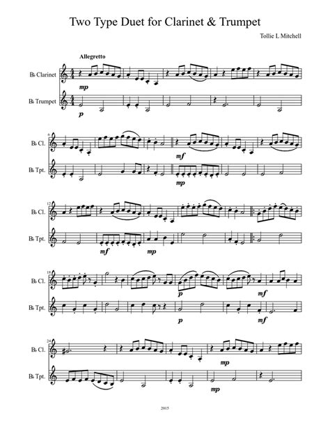 Two Type Duet For Clarinet And Trumpet Sheet Music For Clarinet Other