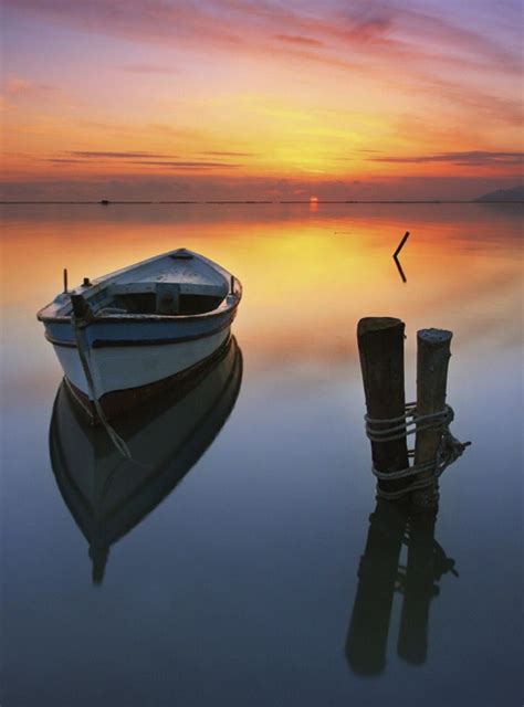 Barca Nel Mare Boat Beautiful Sunset Sunset