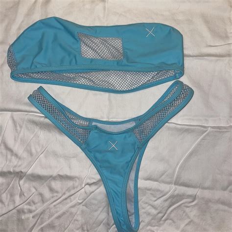 BOUTINEXLOSANGELES Blue Mesh Bikini Set Size Depop