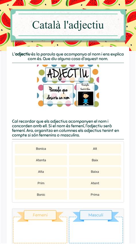 Català Ladjectiu Interactive Worksheet By Nerea Laguna Wizerme