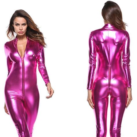 Buy Sexy Women Pu Faux Leather Bodysuit Thong Zipper