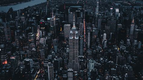 Download 1920x1080 Wallpaper New York Dark Night City Aerial View