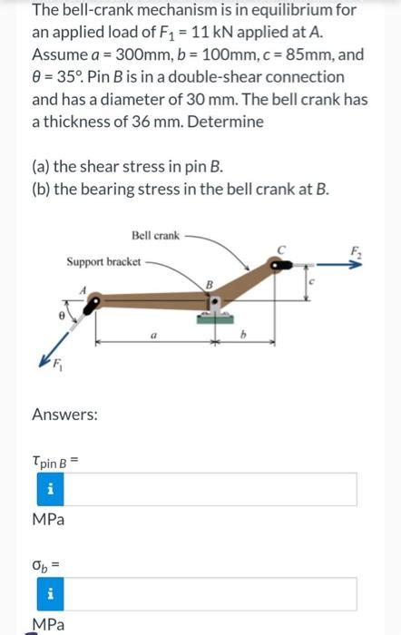 Solved The Bell Crank Mechanism Is In Equilibrium For An Chegg Com