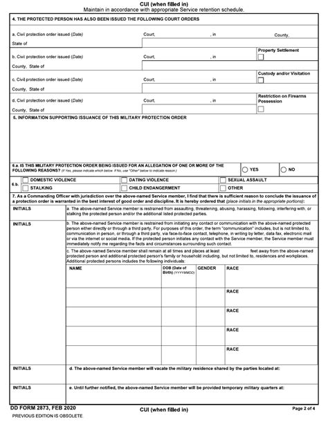 Dd Form 2873 Download Fillable Pdf Or Fill Online Military Protection