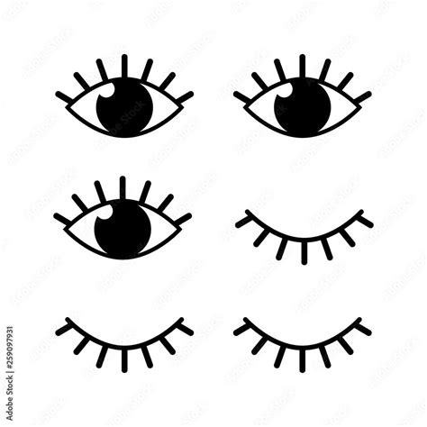 Eyes And Eyelashs Icons Open Ad Closed Human Eye Icon Set Cute Graphic Silhouettes Vector Eyes
