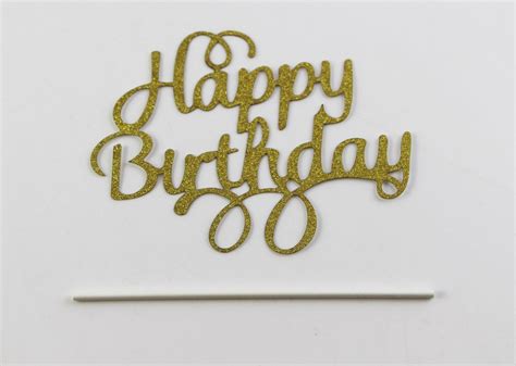 Happy Birthday Cake Topper Black Gold Silver Glitter Party Decorations