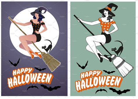 Beautiful Witch Pin Up Poster Illustrations Creative Market