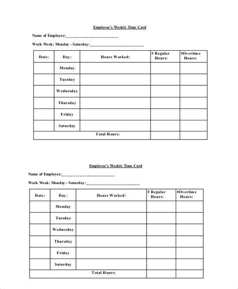 Free 8 Sample Time Card Templates In Ms Word Pdf