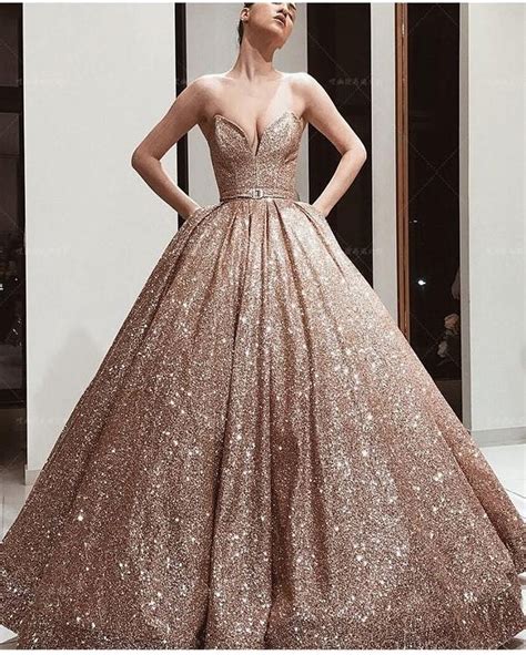 Okbridal On Instagram Sparkly Style 💛💗💕 Gold Ball Gown Prom Dresses