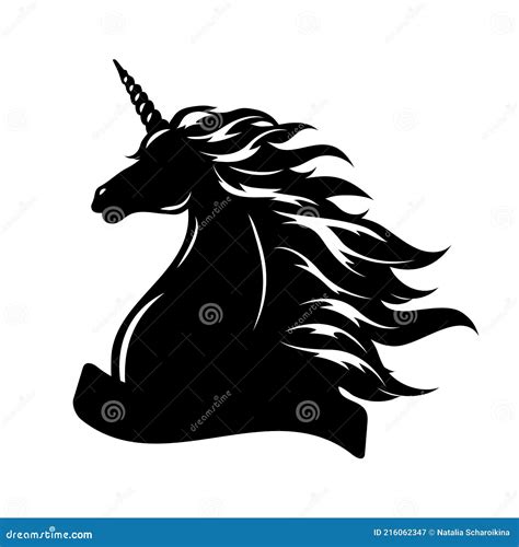 Silhouette Of A Unicorn Head With Place For Text Black Silhouette On A