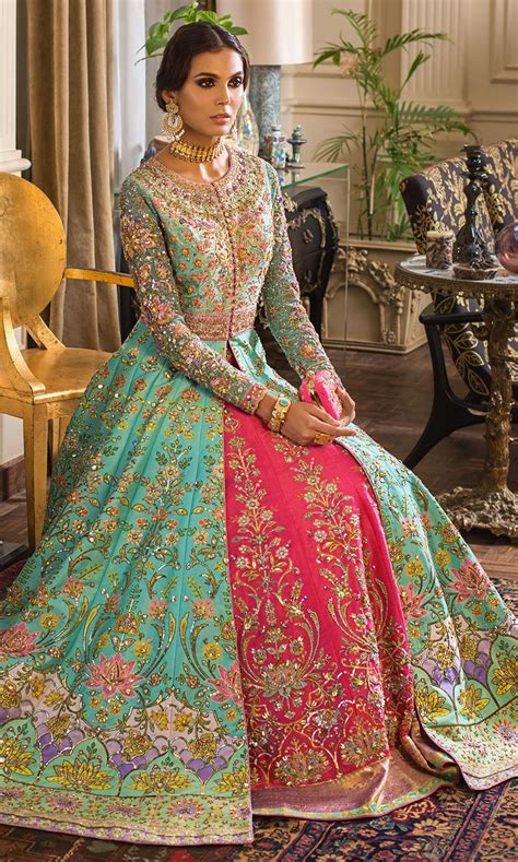 Pink And Green Combination Dress Pakistani Bridal Couture Bridal