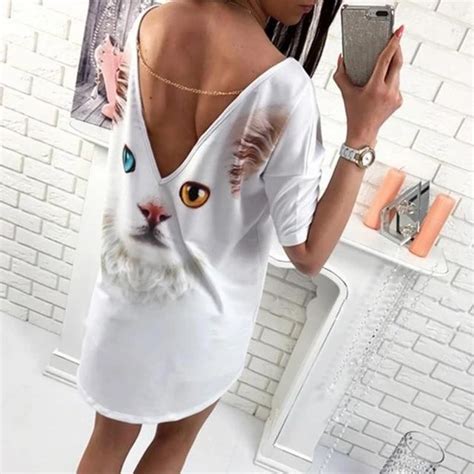 Long Style T Shirts Butterfly Cat Women Tops Short Sleeve Topseavents Casual Tops For