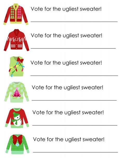 Ugly Sweater Voting Cards Printable Free