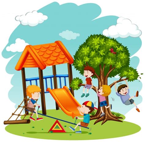 Muchos niños jugando en el patio de recreo. | Vector Gratis