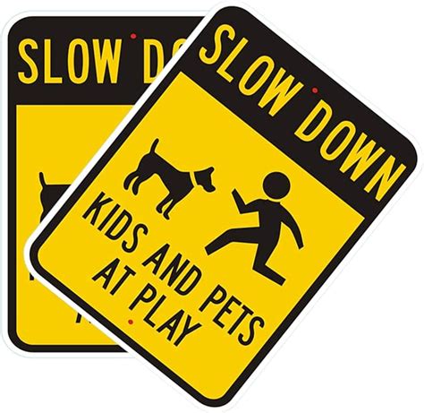 Goodvia 2 Pack Aluminum Warning Signs Slow Down Safety Sign Safety