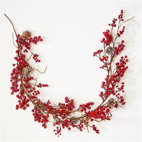 60 in artificial christmas weatherproof red berries and faux twigs garland 7189 the home depot