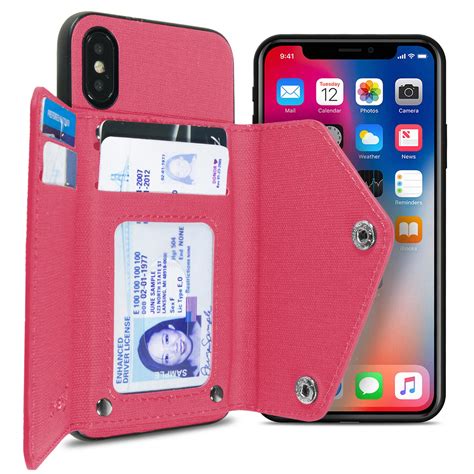 Hot Pink Wallet Case For Apple Iphone Xs Max Fabric Credit Card Phone