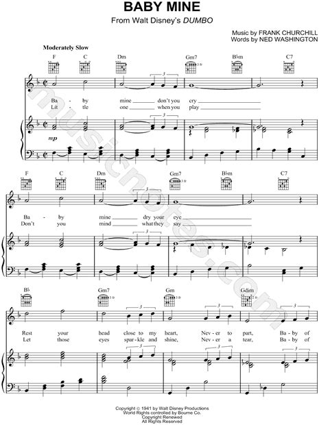 Baby Mine From Dumbo Sheet Music In F Major Transposable