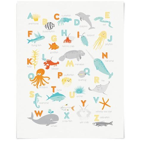 Ocean Creature Alphabet Abc Art Print