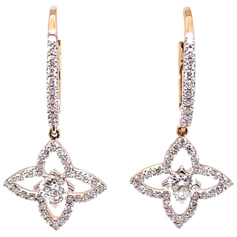 K Gold Dangle Diamond Brushed Open Circle Earrings Satin Finish With